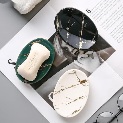 Oval tvålkopp i svart marmorimitation