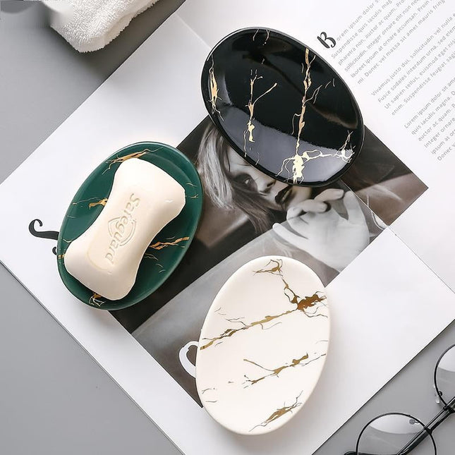 Oval tvålkopp i svart marmorimitation