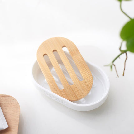 Vit tvålkopp med insats i bambu