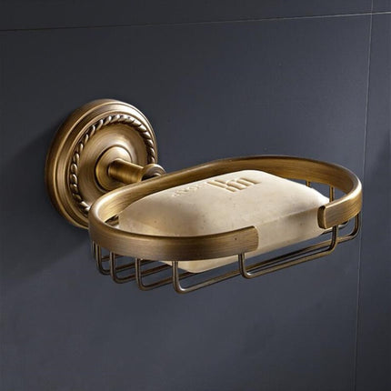 Väggmonterad tvålkorg i antik mässing