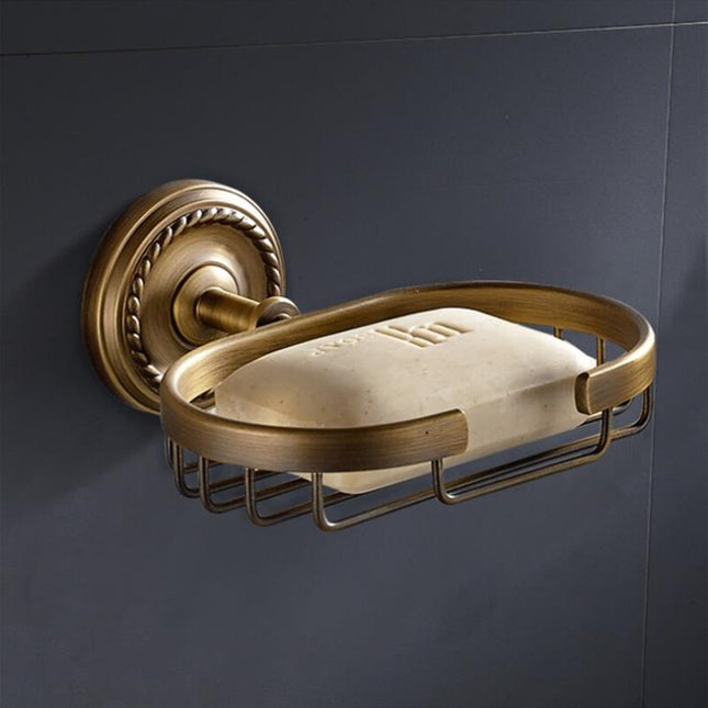 Väggmonterad tvålkorg i antik mässing