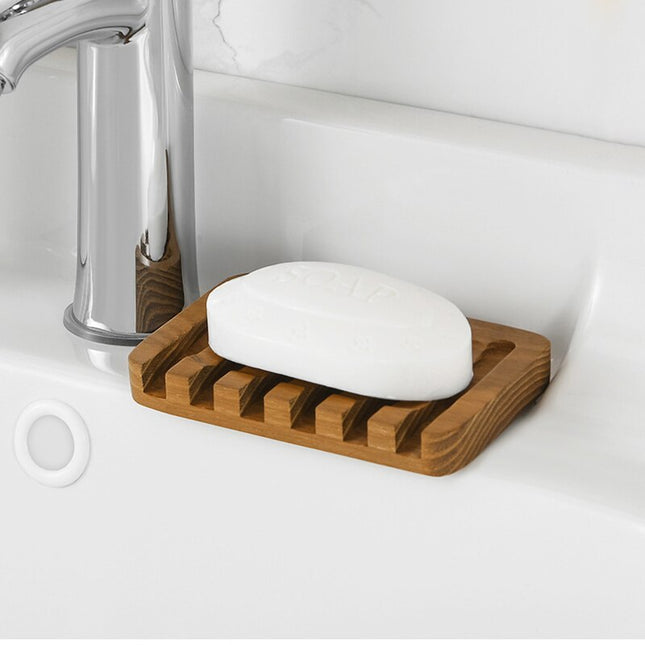 Rektangulär tvålkopp i naturligt trä