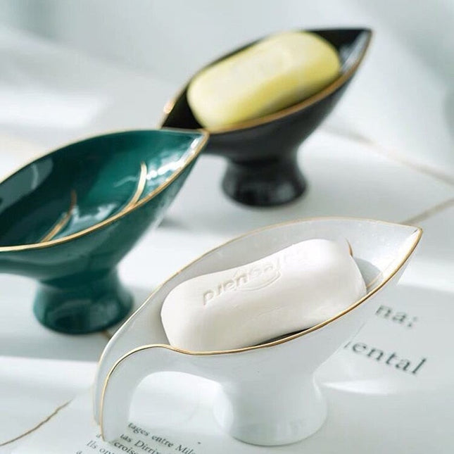 Lövformad tvålkopp i glaserad keramik