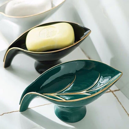 Lövformad tvålkopp i glaserad keramik