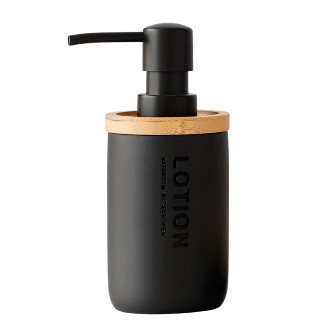 Svart tvålpump med lock i bambu