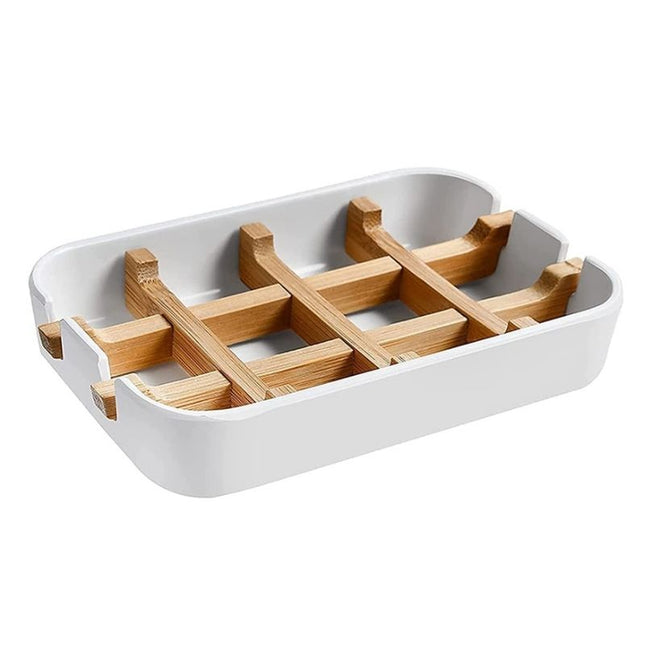 Vit tvålhållare med galler i bambu