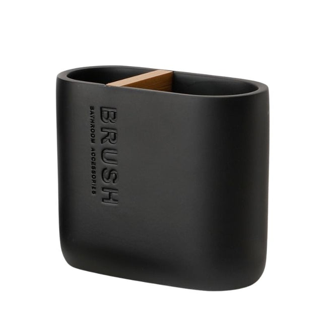 Svart oval tvålkopp med bambugaller