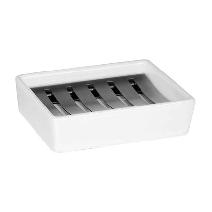 Tvålhållare i keramik och rostfritt stål