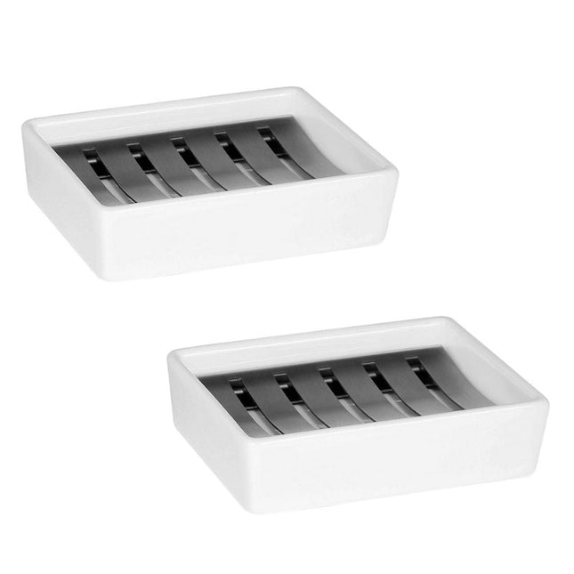 Tvålhållare i keramik och rostfritt stål