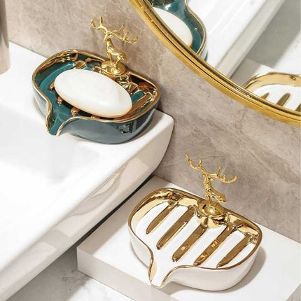 Keramisk tvålkopp med hjort i guld