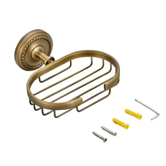 Väggmonterad tvålkorg i antik mässing