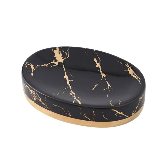 Oval tvålkopp i svart marmorimitation