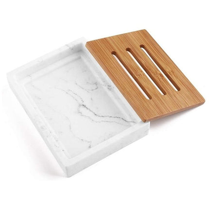 Tvålkopp i marmor med bambulock