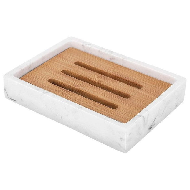 Tvålkopp i marmor med bambulock