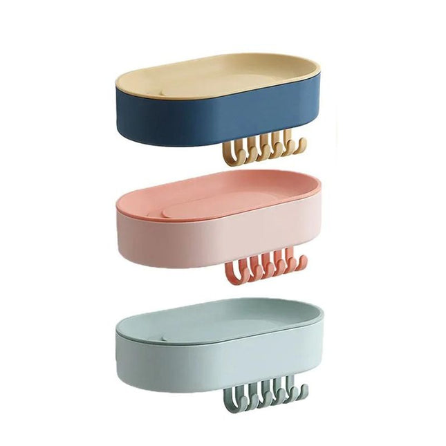 Väggmonterad tvålhållare med praktiska krokar