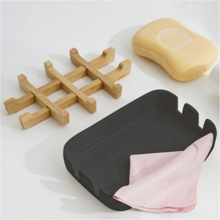 Rektangulär svart tvålkopp i bambu