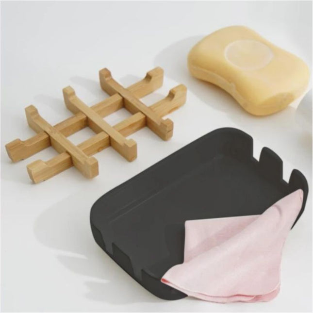 Rektangulär svart tvålkopp i bambu