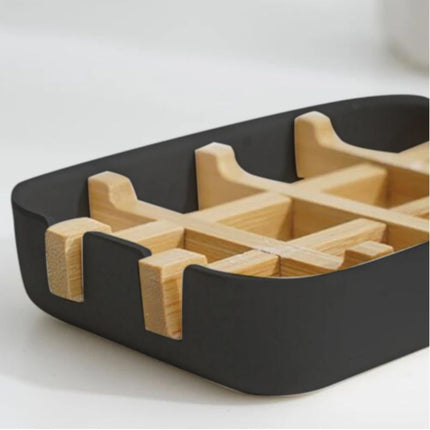 Rektangulär svart tvålkopp i bambu