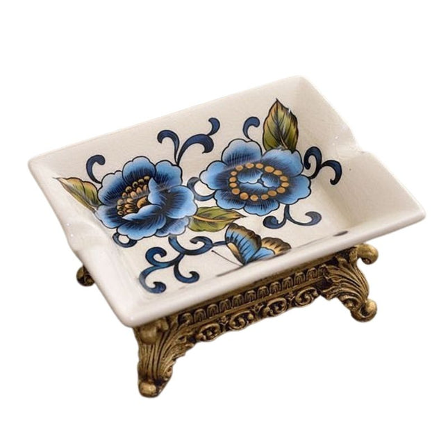 Keramisk tvålkopp med blå blommor